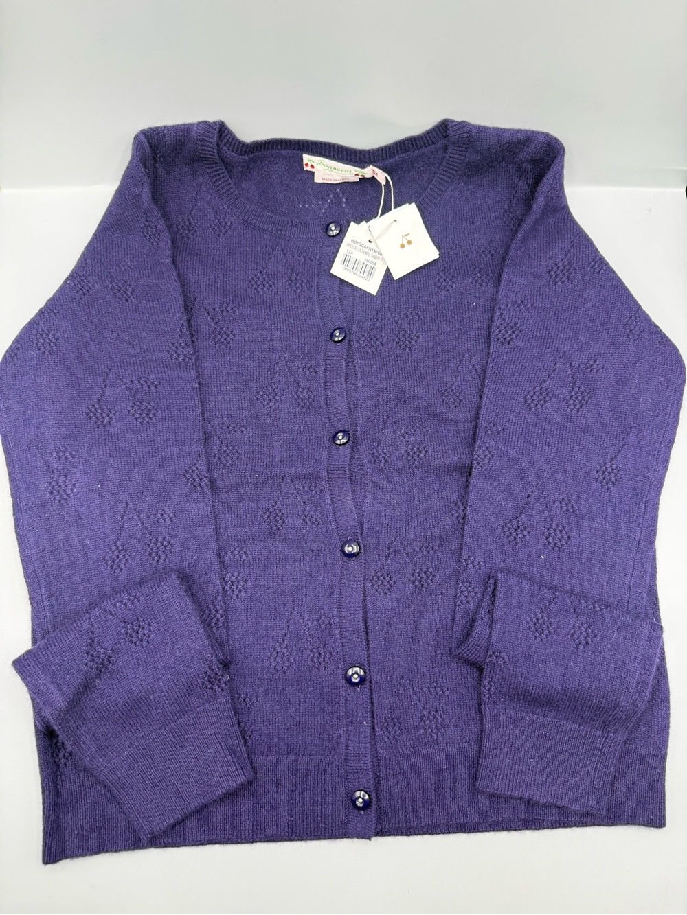 Bonpoint Blue Cherry Button-Front Knit Cardigan